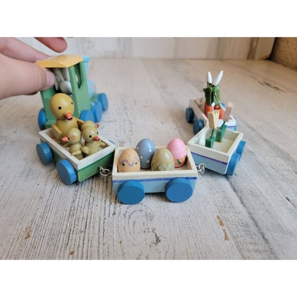 Vintage mini wooden bunny Easter train chick set unique decor - Picture 8 of 11